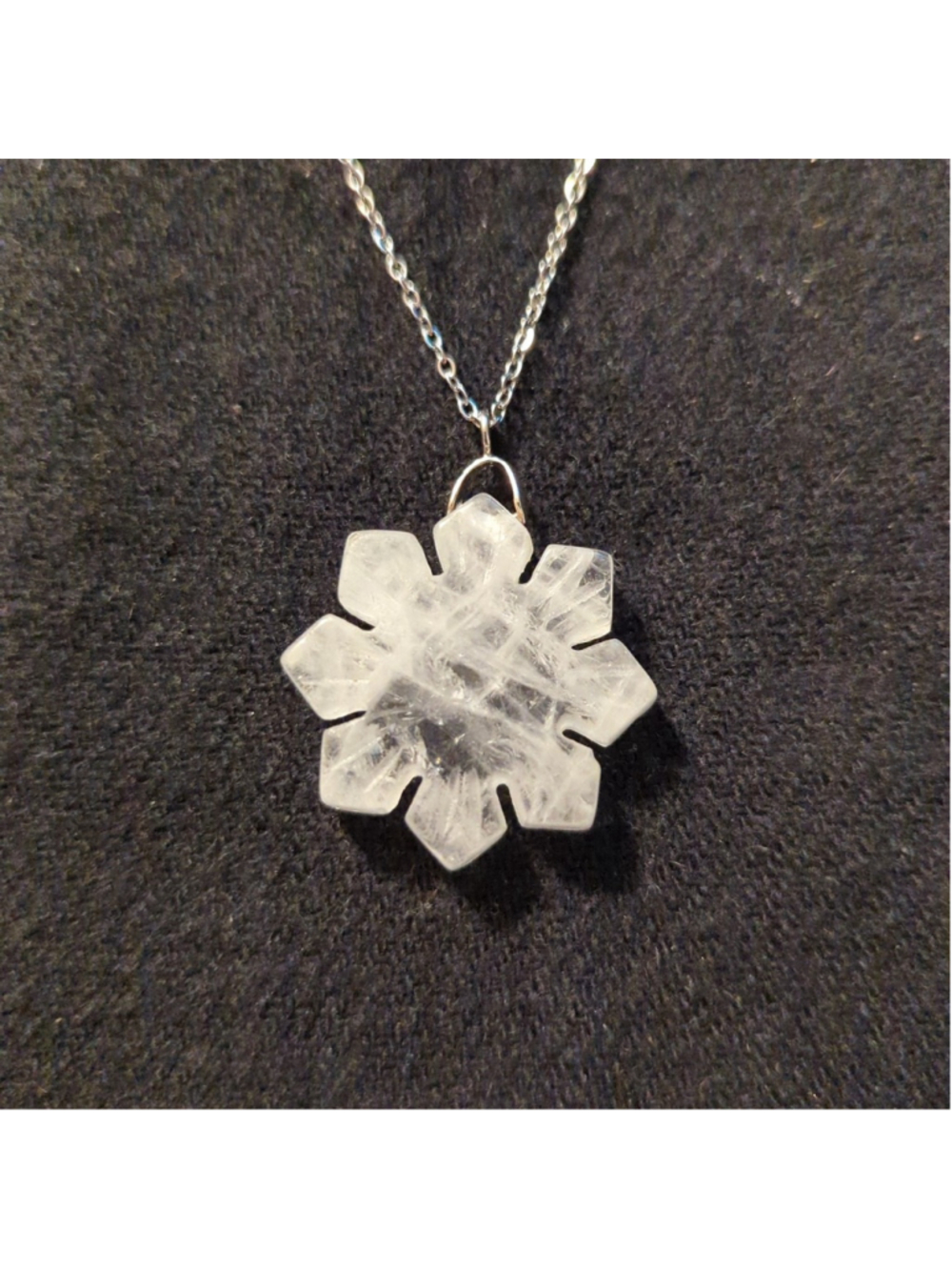 Silver Tone Clear Quartz Gemstone Snowflake Pendant Statement Necklace